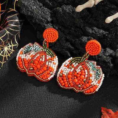 Pumpkin Pattern Glass Bead Handmade Stud Earrings for Halloween