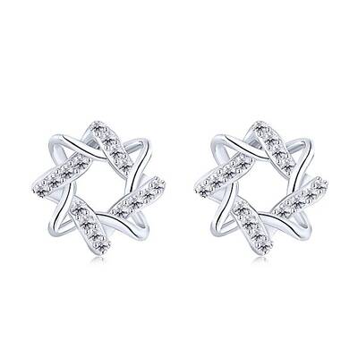 Rhodium Plated 925 Sterling Silver Micro Pave Cubic Zirconia Stud Earrings for Women
