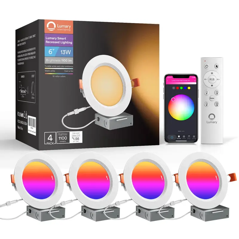 Lumary Wi-Fi Smart Ultra-Thin Baffle Trim Recessed Lighting 6inch 4PCS (With Remote Cotroller)