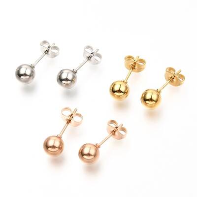 304 Stainless Steel Ball Stud Earrings