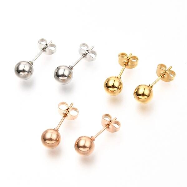 304 Stainless Steel Ball Stud Earrings