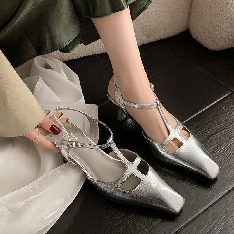 CHIKO Brinley Square Toe Chunky Heels T-Strap Shoes