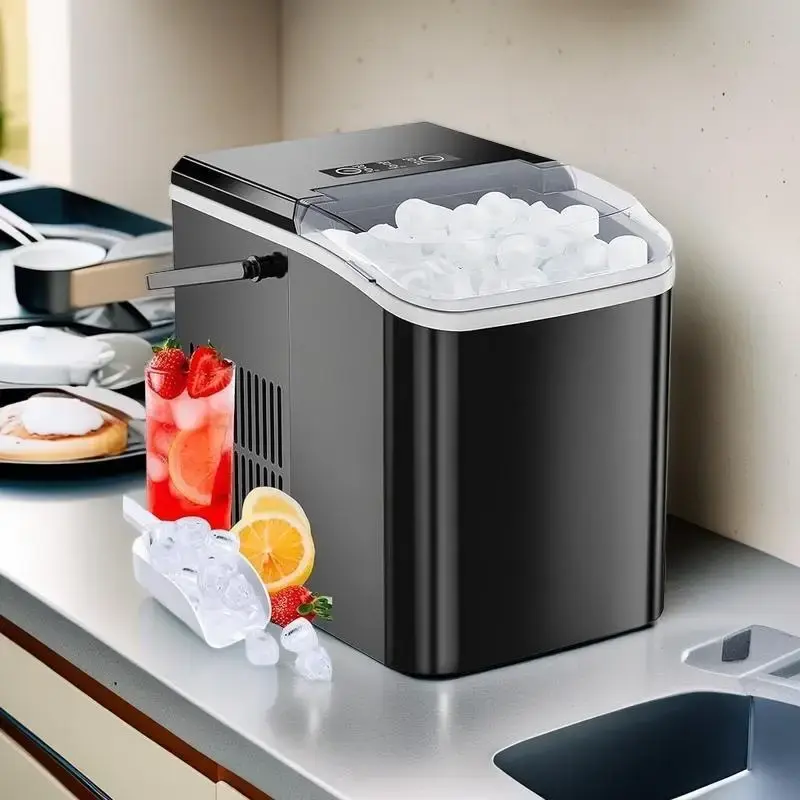 Countertop Ice Maker Machine with Handle, 26lbs in 24Hrs, 9 Ice Cubes Ready in 6 Mins, Auto-Cleaning Portable Ice Maker with ...