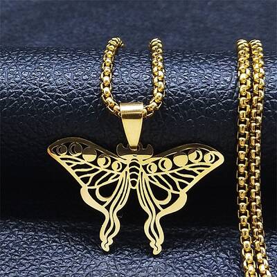 Hollow Out Butterfly 304 Stainless Steel Pendant Necklaces for Men Women