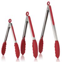 Silicone Kitchen Tongs Set, 3 Counts Non-stick Silicone Tongs with Stainless Steel Handle, Heat Resistant Food Tongs for Cook...