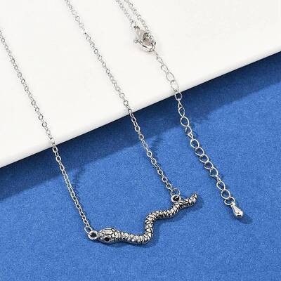Brass Pave Black Cubic Zirconia Snake Pendant Necklaces