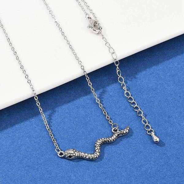 Brass Pave Black Cubic Zirconia Snake Pendant Necklaces