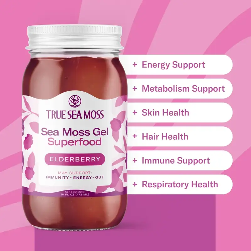 TrueSeaMoss Wildcrafted Sea Moss Gel with Elderberry – Organic, Mineral-Rich Superfood for Vegan-Friendly Healthcare – Ma...