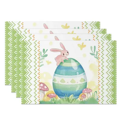 Aperturee Green Bunny Eggs Spring Easter Set Of 4 Placemats, 14x12 Inch, 15.8 USD, NYLX00548-S, placemats