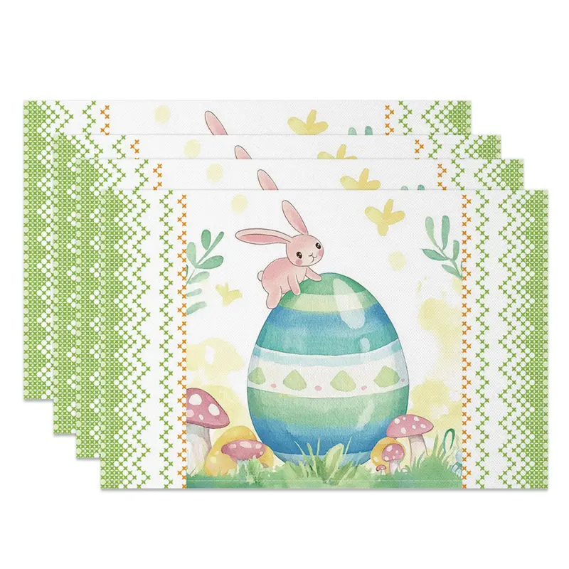 Aperturee Green Bunny Eggs Spring Easter Set Of 4 Placemats, 14x12 Inch, 15.8 USD, NYLX00548-S, placemats