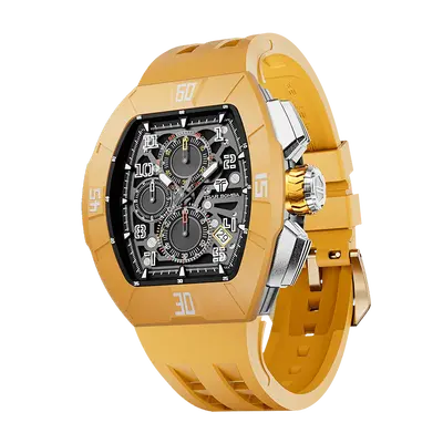 TSAR BOMBA Men's Quartz Watch | Dynamic Yellow | Atomic TB8214 | Fluororubber Bezel | Luxury Sport Watch | 50M Waterproof Sap...