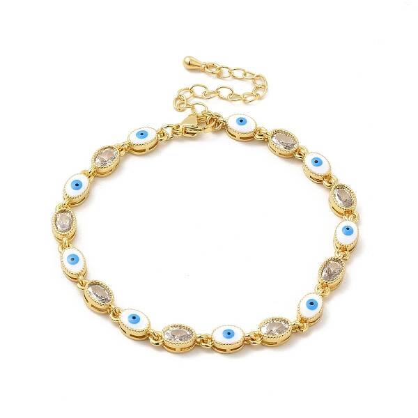 Enamel Evil Eye & Glass Oval Link Chain Bracelet