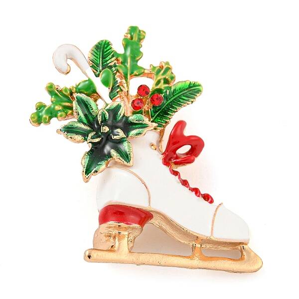 Christmas Theme Golden Zinc Alloy with Rhinestone Brooches