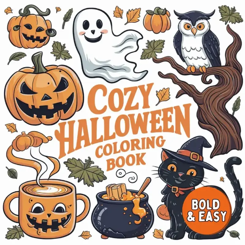 Halloween Bold and Easy Coloring Book: Cute and Simple Designs for Kids, Teens & Adults: Featuring 40 Simple Designs to Color...