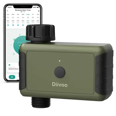 Diivoo Smart Water Timer for Garden Hose, 2.4 GHz WiFi Only Sprinkler lrrigation Timer with Timing, Frequency,Duration and Ra...