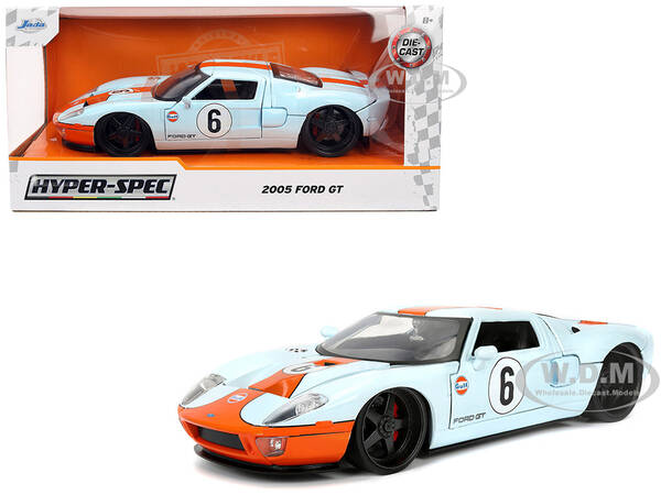 2005 Ford GT #6 Gulf Oil Light Blue with Orange Stripes Hyper-Spec Series 1/24 Diecast Model Car by Jada