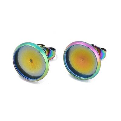 Flat Round 304 Stainless Steel Stud Earring Settings