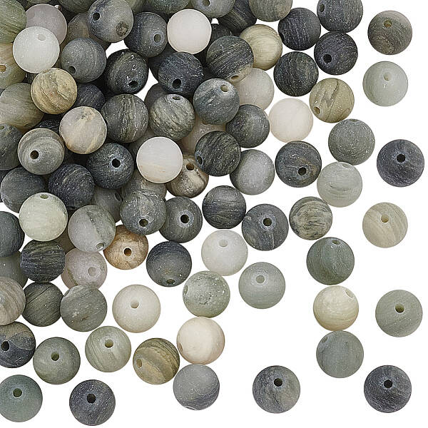 2 Strands Frosted Round Natural Green Rutilated Quartz Beads Strands