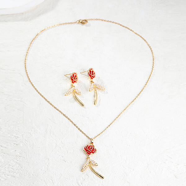 Plastic Rose Flower Jewelry Set