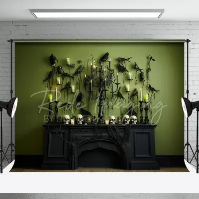 Black Fireplace Candle Halloween Photo Backdrop - Aperturee