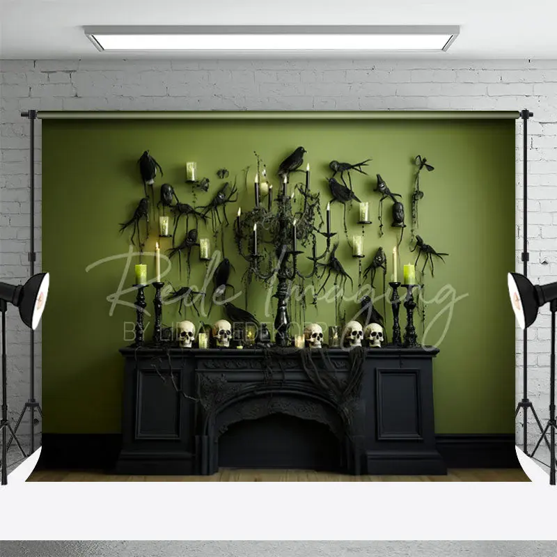Black Fireplace Candle Halloween Photo Backdrop - Aperturee