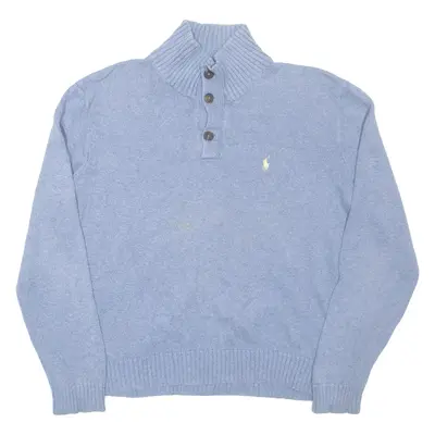 POLO RALPH LAUREN Mens Jumper Blue Button Neck Tight Knit L