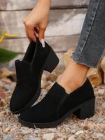 Women's Solid Color Thick Heeled Boots, Black Heeled Boots, 2025 New Style Fashionable Round Toe High Heels for Daily Wear, C...