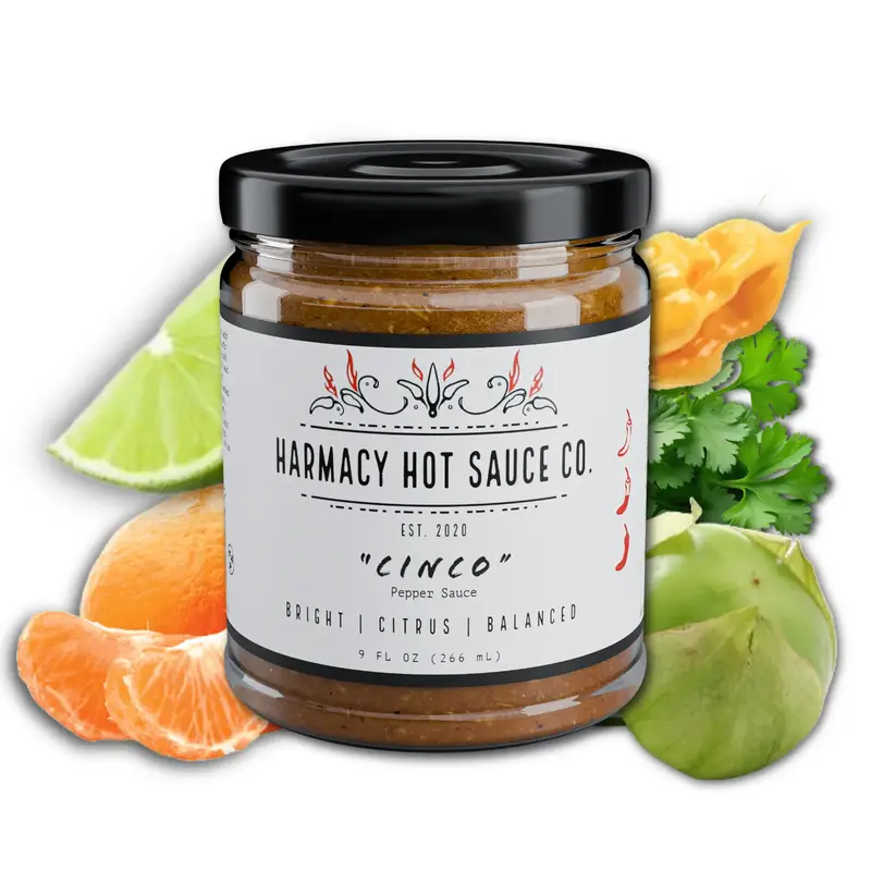 Cinco Tomatillo & Clementine Pepper Sauce by Harmacy Hot Sauce Co, 9oz Jar, Vegan, Gluten/Nut/Soy Free, Gourmet, Flavor, ...