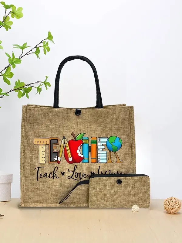 Letter & Cartoon Pattern Tote Bag, Large Capacity Shoulder Bag with Zipper Wallet for Women, Casual Trendy Versatile High-qua...