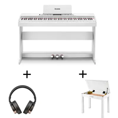 Donner DDP-95 Weighted Upright Digital Piano - White / Piano+Bench+Headphones
