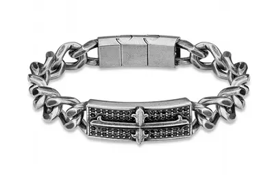Police Bracciale In Acciaio Massiccio Con Cristalli Peagb2120404 - Lunghezza: 19 Cm