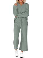 BTFBM Women 2-Piece Outfit 2025 Fall Winter Lapel V Neck Long Sleeve Pullover and Wide Leg Pants Lounge Sets Pockets #Outdoor...
