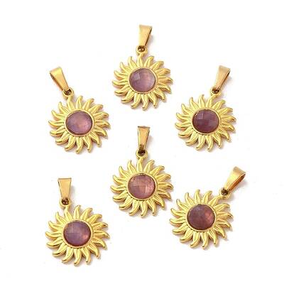 Natural Amethyst Faceted Sun Pendants