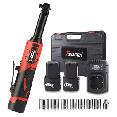 TQUAGGA 18V Extended Cordless Electric Ratchet Wrench Set, extended neck, variable speed, 18V, 3/8 \