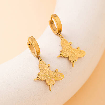 Vintage French Style Stainless Steel Butterfly Hoop Earrings for Sweet Daily Dating Outfits