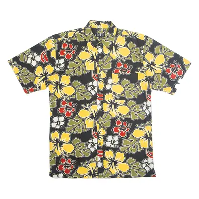 MEL RICHMAN Mens Hawaiian Shirt Yellow Floral Short Sleeve M