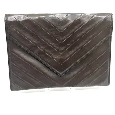 Pre-owned Yves Saint Laurent Canvas Clutches & Wristlets Clutch Second Bag YSL Leather Vintage Brown Authentic