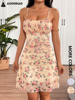 Women's Floral Print Cami Dress, Fitted Elegant Fashion Casual Sleeveless Spaghetti Strap Dress for Party Club Dating Wear, L...