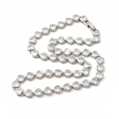 Clear Cubic Zirconia Heart Link Chain Necklace