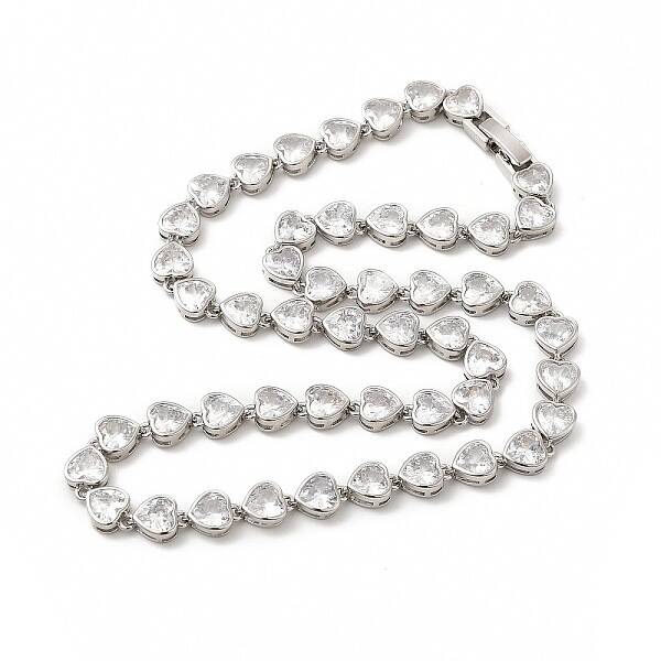 Clear Cubic Zirconia Heart Link Chain Necklace