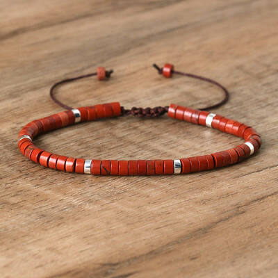 Natural Red Jasper Beaded Braided Bracelets