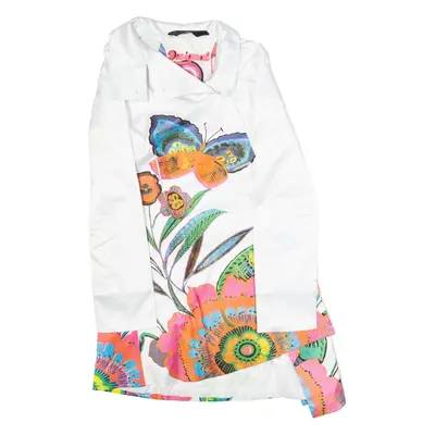 DESIGUAL Womens Overcoat Jacket White Floral L