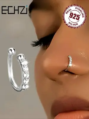 925 Sterling Silver Fashionable Fake Nose Ring, No Piercing Needed Nose Ring, Fashion Hip Hop Accessory for Women & Girls