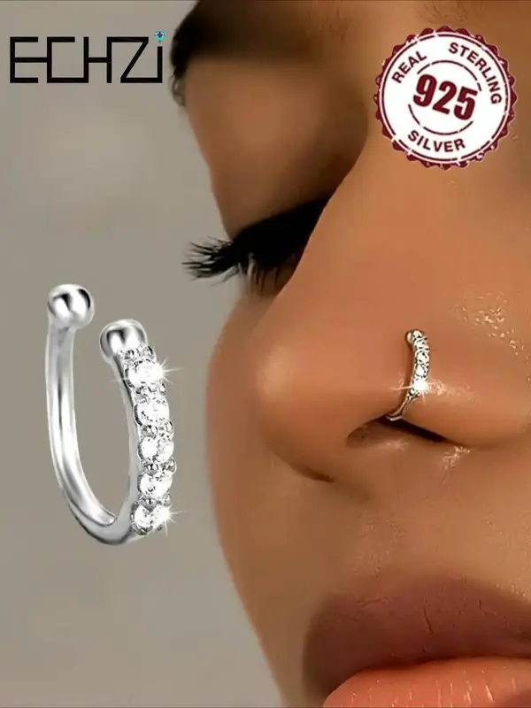 925 Sterling Silver Fashionable Fake Nose Ring, No Piercing Needed Nose Ring, Fashion Hip Hop Accessory for Women & Girls