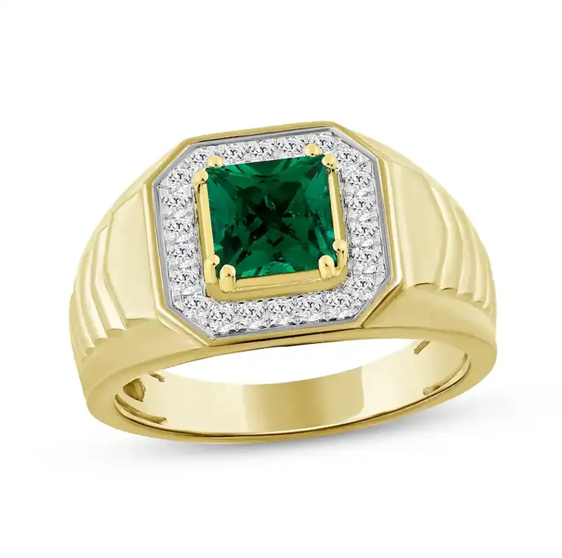 10K Gold Princess Cut Emerald & 0.25 CT.T.W. Natural Diamond Wedding Band for Men