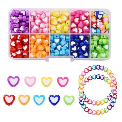400Pcs 9 Colors Heart Acrylic Beads
