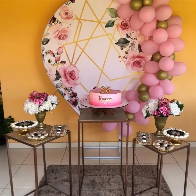 Aperturee Floral And Gloden Lines Circle Happy Birthday Backdrop | Circle Backdrops For Birthday | Circular Birthday Backdrop...