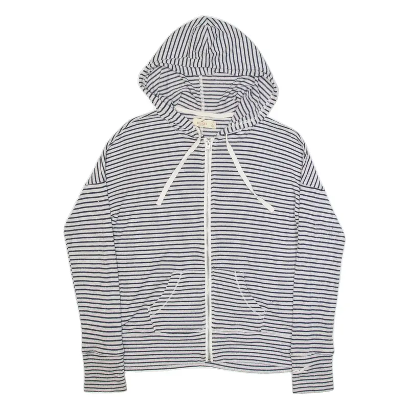 HOLLISTER Hooded Womens Patterned Cardigan Black Striped High Neck Tight Knit S