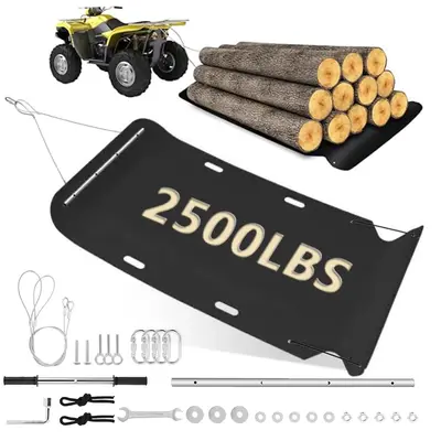 Garvee Heavy Duty Yard Drag Sled 47x110 HDPE 2500Lbs Capacity Steel Pull Cable Portable Utility Sled for Hay Logs Furniture
