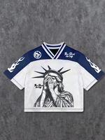 Men's Statue Of Liberty & Letter Print Short Sleeve Tee, Regular Fit Casual Fashion Round Neck T-shirt for Summer, Men's Top ...